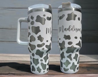 Cow print Travel mug|Cow coffee cup|Cow 40 ounce tumbler|Cow print 40 ounce with handle|Cow tumbler with name|Cow mug|bridesmaid tumbler
