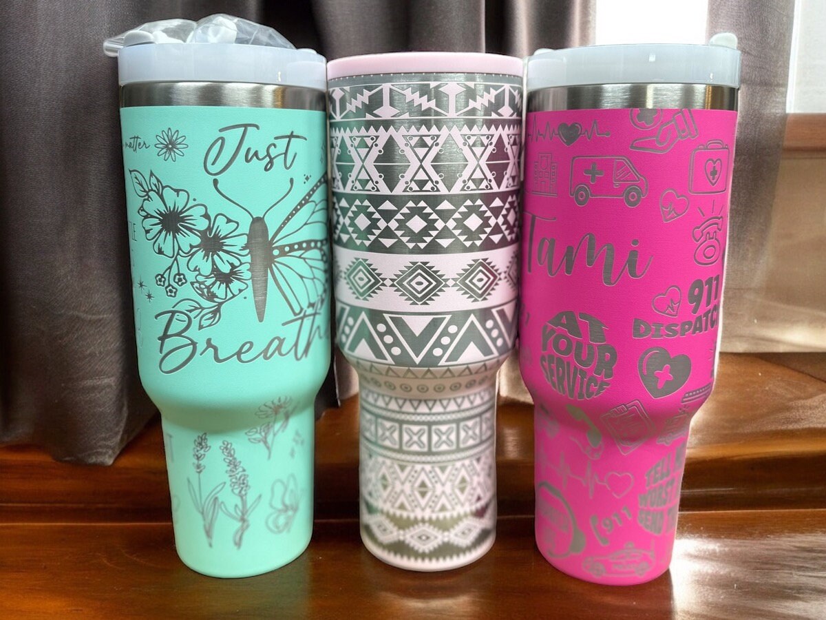 Engraved tumbler|Cute tumbler|Cute travel mug|Engraved 40 ounce tumbler|Pink 40 oz tumbler|Aztec tumbler|Gift for her|Birthday gift for her