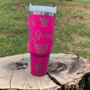 Western tumbler Personalized tumbler Highland cow Gift for her Pink tumbler New tumbler 40oz cup 40oz tumbler Custom tumbler Cow mug Cow cup