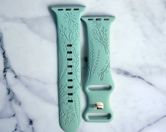 Banda de reloj Wildflower/Banda de reloj de flores/Banda de reloj grabada/Banda de reloj personalizada/Banda de reloj para ella/Banda de reloj Galaxy/Reloj Fitbit versa