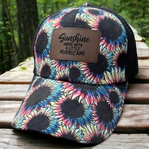 Sunflower hat|Ponytail hat|Sunflower personalized hat|Custom sunflower hat|Sunshine mixed with hurricane hat|Hot mess hat|Summer hat