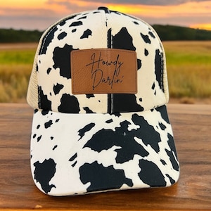 Cow print hat|Hat for country concert|Western hat|Country hat|Howdy Darlin hat|Howdy darlin|Country concert items|Summer hats|Womens hats