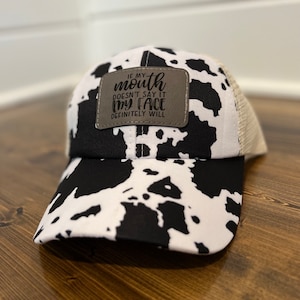 Sassy Hat|Cadeau voor haar|rbf-cadeau|sarcastische hoed met paardenstaart|cadeau voor haar|leren hoed met patch|hoed|hoed met koeienprint|hoed met luipaardprint|grappige hoed|sarcasme