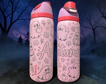 Personalized Ghost Owala Water Bottle, Engraved Fall Tumbler, Cute Ghost & Pumpkin Design, Custom Name Owala, Halloween Gift, Autumn Tumbler