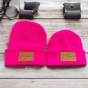 Personalized Beanie Custom Name or Logo Monogram Unisex Adult Beanie Kids Winter Hat Youth Name Beanie Stocking Cap Leather Patch Beanie