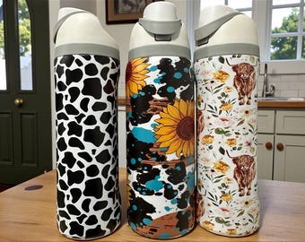 32oz | 30oz | 40oz | 24oz beker met koeienprint en zonnebloem | Waterfles met westernbloemen Highland Cow | Esthetische roestvrijstalen beker van de boerderij