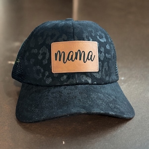 Mama Hat|Gift for Mama|Mother&#39;s Day gift|Mama ponytail hat|Gift for her|Gray leopard hat|leather patch hat|hat|Cheetah print hat|Cute hat