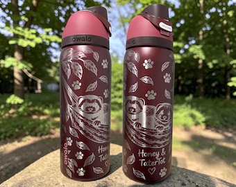 Personalized Ferret Owala Water Bottle, Engraved Ferret Tumbler, 30oz Custom Pet Name Bottle, 40oz Animal Lover Gift, Ferret Owner Gift