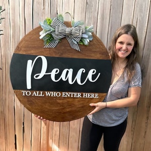 Peace to all who enter here front door sign| Peace Door Hanger| Wooden Welcome Door Sign| Housewarming Gift