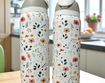 947 ml vattenflaska med vildblommor • flaska i rostfritt stål med blommönster • dricksglas med bohemiskt tryck • 114 ml presentmugg med vildblommor i presentform