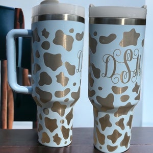 Cow print tumbler|cow coffee mug|Monogram 40 ounce tumbler|40 ounce cup with handle and straw|40 oz cup with monogram|40 oz cow print cup
