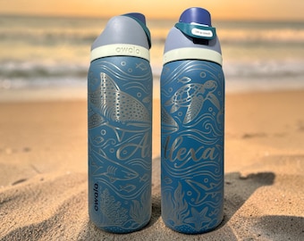 Personalized Whale Shark & Sea Turtle Owala Water Bottle, 32oz Engraved Ocean Life Tumbler, Whale Shark Lover Gift, Marine Life Water Bottle