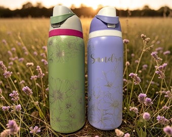 Personalized Floral Owala Water Bottle, 40oz Engraved Flower Tumbler, Custom Name Owala, 30oz Wildflower Water Bottle, Personalized Gift