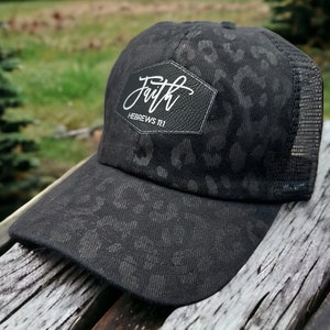 Faith hat|Religious hat|Hat for her|Hat with faith|Bible quote hat|Ponytail hat|Cheetah hat|Leopard hat|Personalized hat|Customize hat|