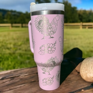 Chicken coffee mug|Chicken theme mug|gift for chicken lover|Chickens|chicken life|floral chicken tumbler|engraved chicken tumbler|40 ounce