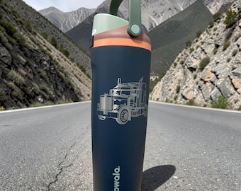 Engraved Semi Truck Owala Water Bottle, Trucker Gift, 40oz Truck Driver Water Bottle, CDL Driver Gift, 30oz Big Rig Tumbler, Gift for Him