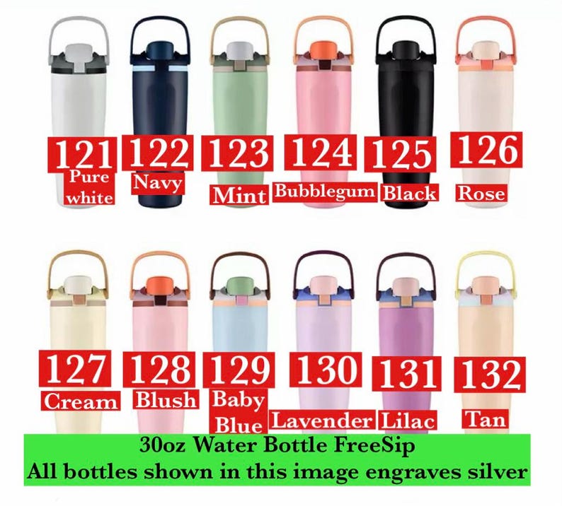 Puede incluir: Una colecci&oacute;n de 12 botellas de agua aisladas de 887 ml en varios colores, incluyendo blanco, azul marino, menta, chicle, negro, rosa, crema, rubor, azul beb&eacute;, lavanda, lila y beige. Cada botella tiene un asa y un dise&ntilde;o FreeSip.