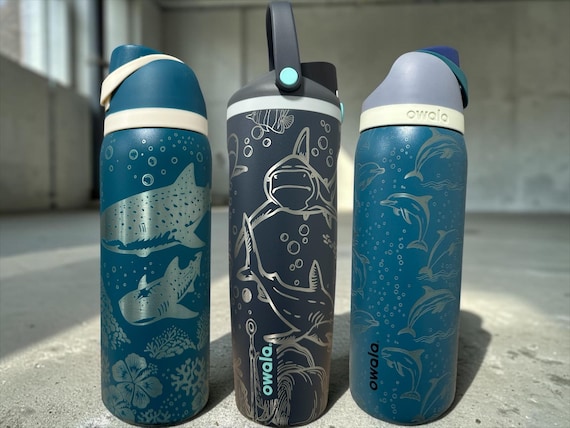 30oz Personalized Whale Shark Owala Water Bottle, 32oz Engraved Owala FreeSip, Ocean Life Water Bottle, Shark Lover Gift, 24oz Owala
