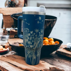 Dandelion tumbler|40 oz tumbler wishing flower|40 oz tumbler with handle|New coffee mug|Engraved tumbler|Personalized 40oz tumbler|40 oz cup