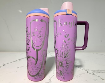 Personalized Nurse Owala Water Bottle | Custom Engraved Tumbler | RN Nurse Appreciation Gift | Nursing Graduation Gift | Floral Stethoscope