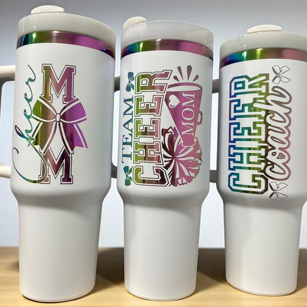 Cheer Mom and Coach Tumbler | Personalized Cheerleading Gift | Team Cheer Cup with Handle | Cheerleader Mom Travel Mug | Custom Cheer Gift
