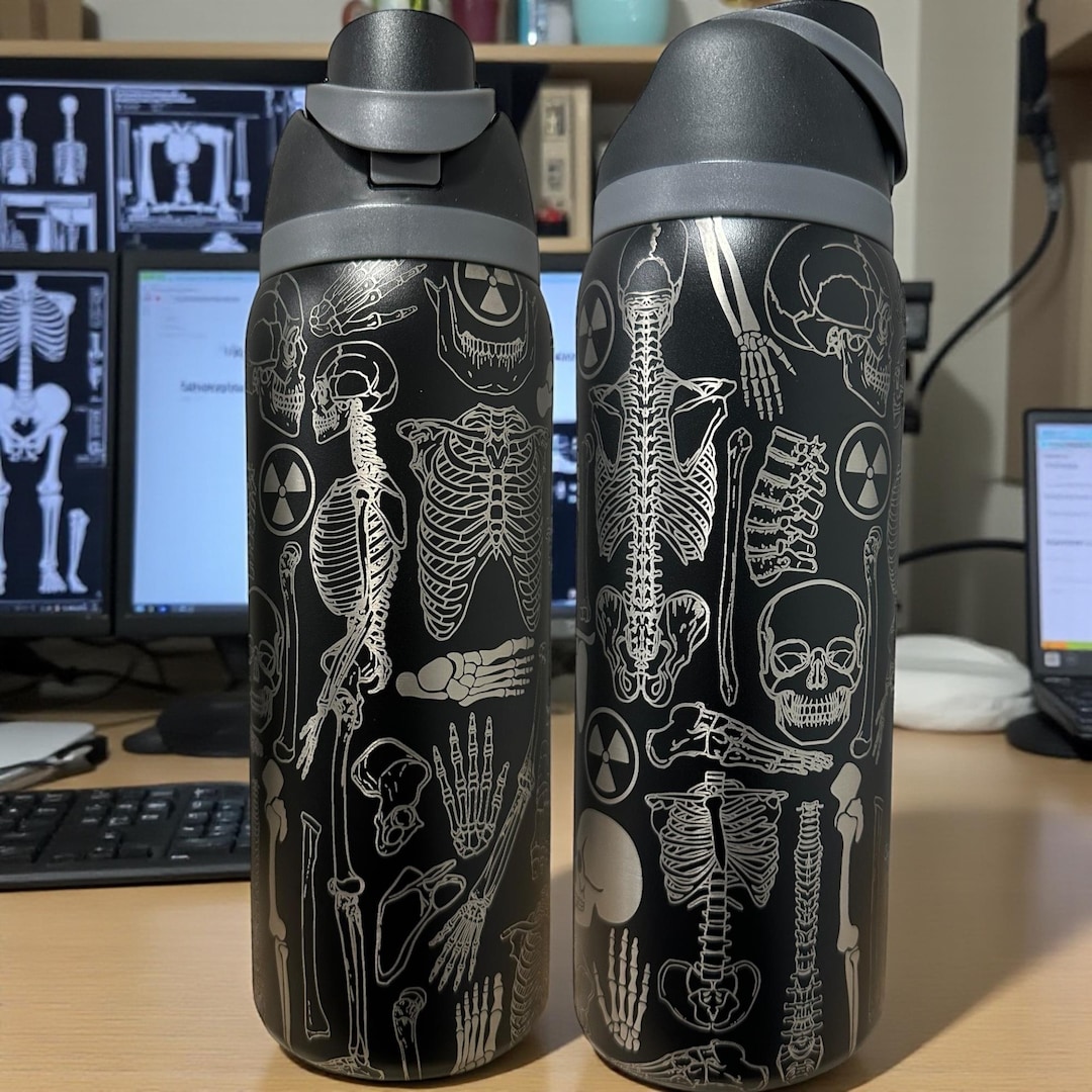 24oz Water Bottle Skeleton Anatomy Water Bottle | Engraved Stainless ...