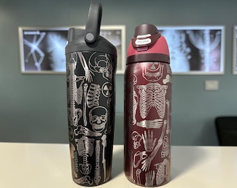 Skeleton Anatomy Owala Water Bottle | 30oz Engraved Radiology Stainless Steel Cup | Medical X-Ray Design Tumbler | Gift for Radiology Tech