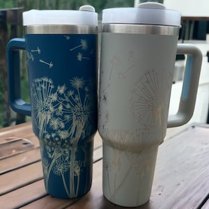 Engraved 40 ounce tumbler| Engraved tumbler with flowers|dandelion tumbler|dandelion coffee mug|dandelion coffee cup|gift for flower lover|