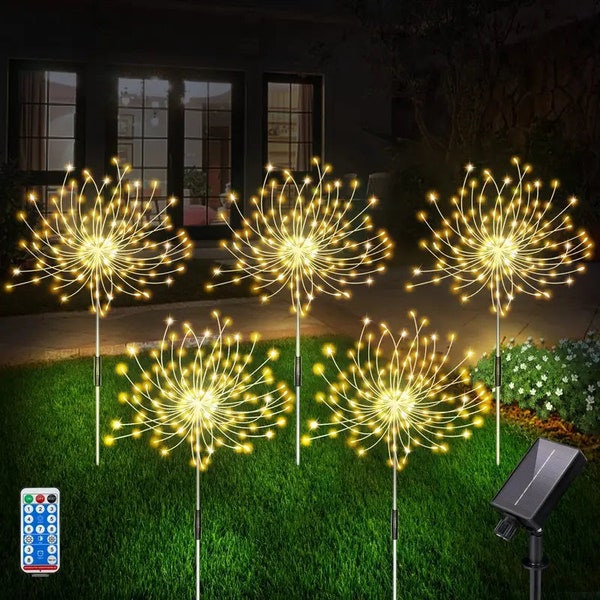 Set of 5 - Enchanting Solar-Powered Firework Fairy Lights for Outdoor Ambience (120 LED)