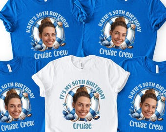 Custom 50th Birthday Cruise: Personalized Photo Captain Tee, Crew Matching Family Vacation Shirt