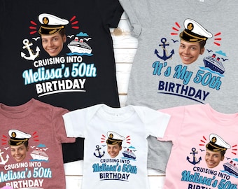 Custom 50th Birthday Cruise Crew Shirts, Personalized Photo Tees