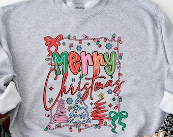 Merry Christmas Sweatshirt, Family Christmas Sweatshirt, Christmas Sweatshirts for Women, Holiday Tree Sweater