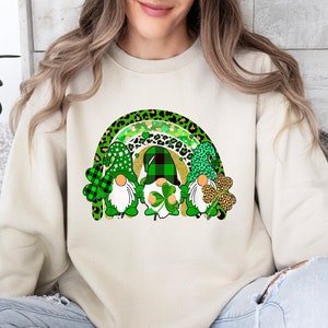 St Patrick&#39;s Day Gnomes Sweatshirt, Gnomes Long Sleeve, Happy St Patrick&#39;s Day Shirt, St Patrick&#39;s Day Shirt, Irish Shirt, Leaf Clover Shirt
