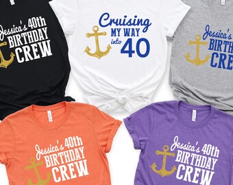 Custom 40th Birthday Cruise Crew Shirts, Personalized Anchor Design (Name & Age)