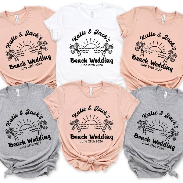 Beach Wedding Shirt, Custom  Wedding T-Shirt, Personalized Anniversary Shirts, Celebrating Wedding Summer Shirts, Wedding Palm Date Gift