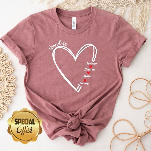 Custom Mama Shirt, Personalized Grandma Shirt, Mom Heart Gift for Mama, Custom grandchildren name, Mother's Day Gift, Shirt with Kids Names