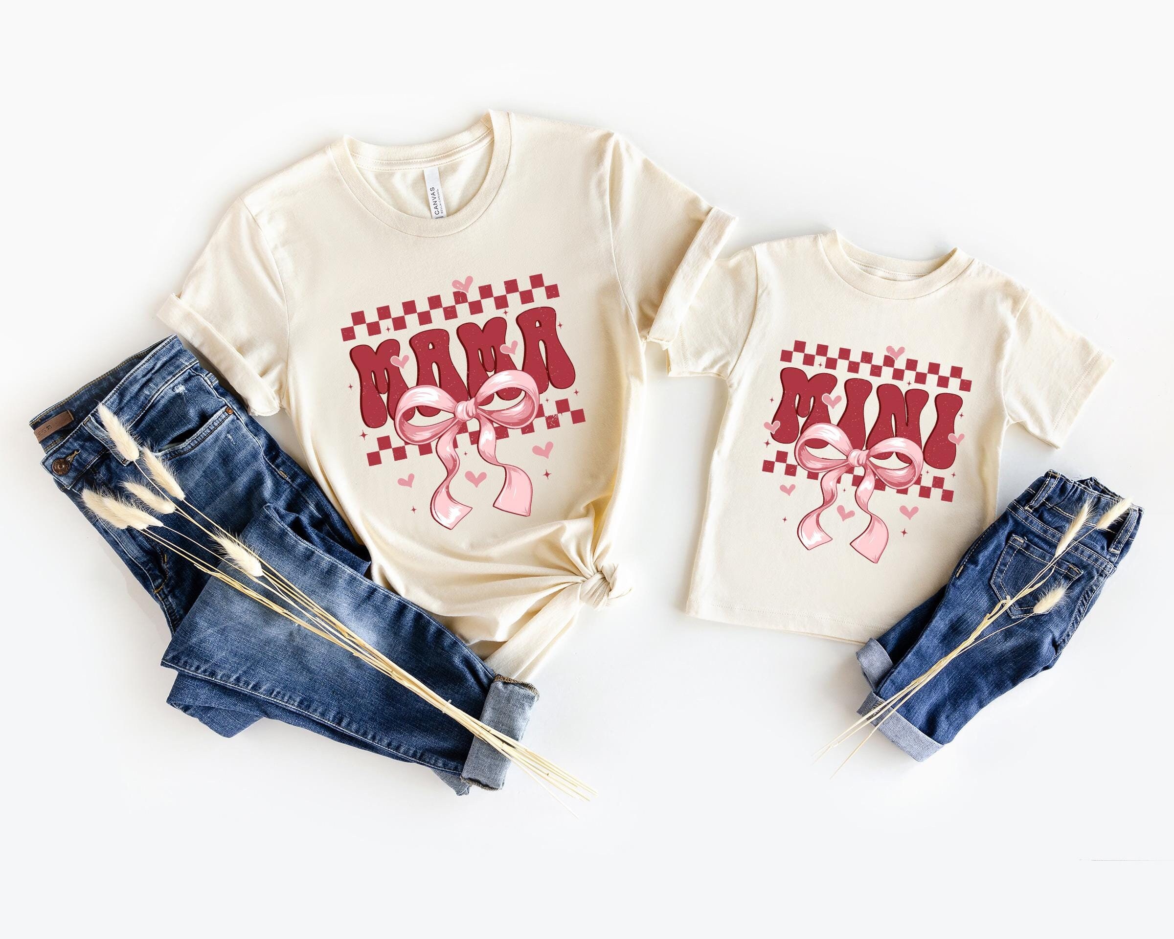 Mama and Mini Checkered Coquette Bow Shirt, Mini Mama Shirt, Mini Toddler Shirt, Matching Mama Mini Shirt, New Mom Gift, First Mama Shirt