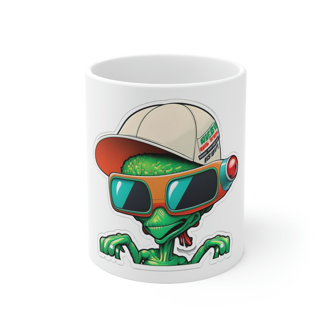 Original Art Green Alien Wearing Cap Ceramic Mug 11oz - Etsy