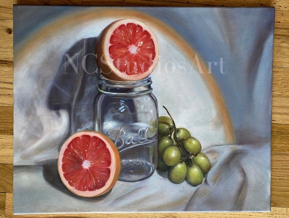 静物画 油彩画 瓶と果物 果物と瓶の静物画の油絵：16