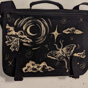 Hand Painted Bleach Messenger Back Lunar Moth Jelly Fish Bag, Laptop Bag