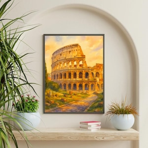 Colosseum Rome Wall Art Print – Italian Landmark Watercolor Painting, Ancient Architecture Home Decor, Travel Gift for Italy Lovers