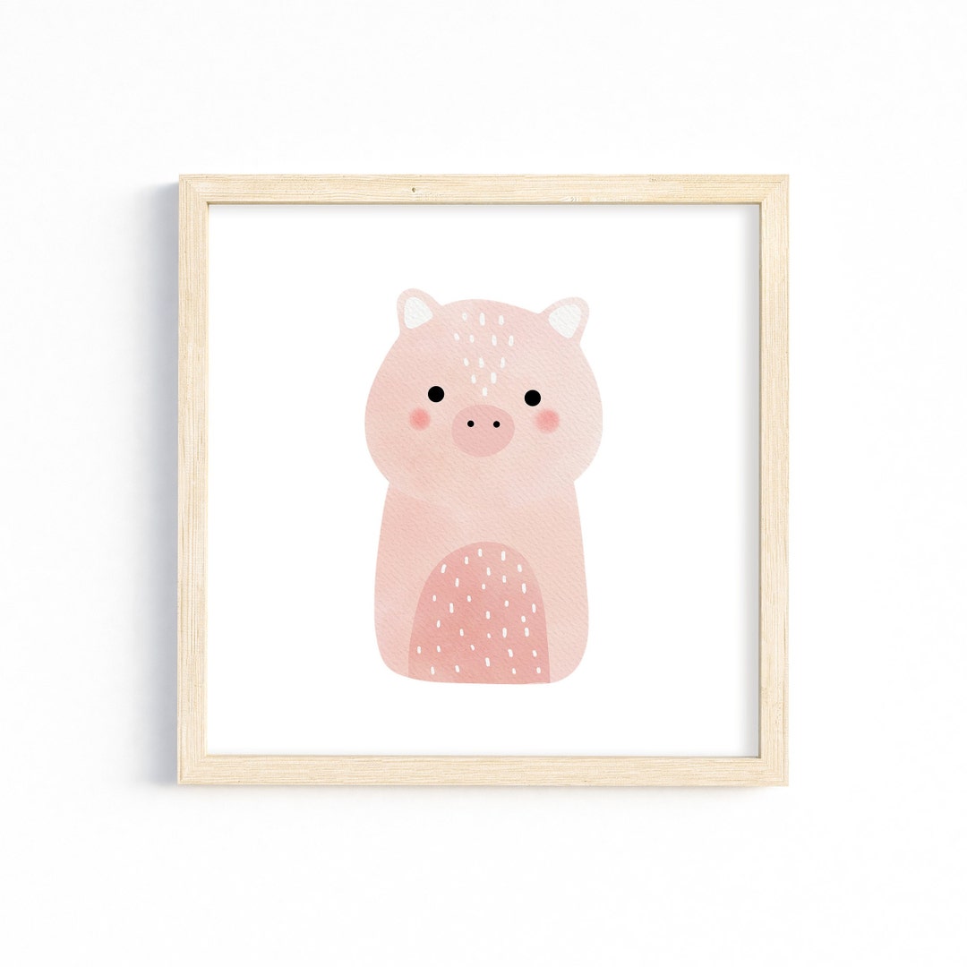 Pink Pig Print, Printable Watercolor Wall Art, Nursery Digital Download ...