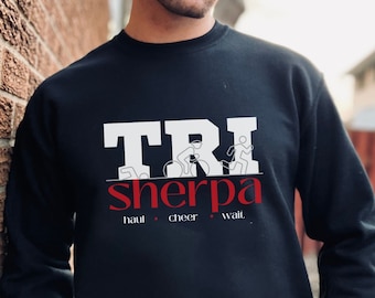 TRIsherpa Shirt, Triathlon Support Crew T-Shirt, Funny Triathlon top, Group Tri Cheer Shirts