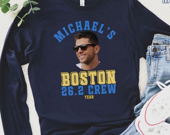 Custom Boston Run Crew Long Sleeve T-shirt with Runner's Face funny Family Matching Cheer outfit Group 26.2 Team shirts to wear on race day
