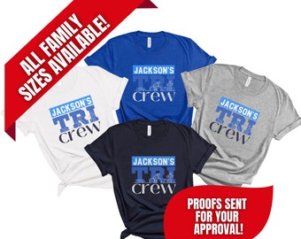 PERSONALIZED NAME Triathlon Support Crew Shirt, Family Matching Cheer Squad Top, Group Spectator Matching T-Shirts, Gift for Triathlete