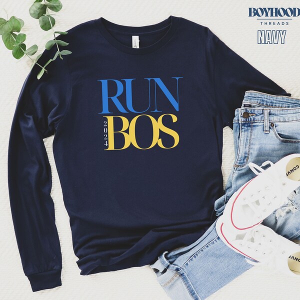 RUN BOS 2024 Long Sleeve Shirt, Boston Running Shirt, Boston Runner, Gift for Runner at Finish line, Finisher shirt, Athletic Long Sleeve