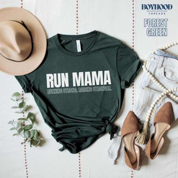 Run Mama T-shirt, Running Strong, Raising Stronger, Cute Mama Shirt, Gift for Mama,  Marathon Mama Tee, Running Mom T-shirt, Fitness top