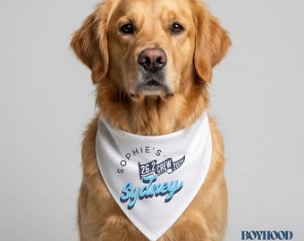 Pañuelo personalizado para perros de carreras de Sídney, camiseta sin mangas personalizada para perros, pañuelo para mascotas "compañero de carrera", accesorio para perros de fin de semana de carreras o equipo de apoyo.
