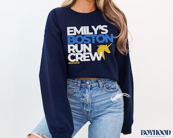 Custom Name Boston Running Support Crew Sweatshirt, Family Matching Crewneck Sweatshirt, Group Spectator Sweatshirt, Personalized Run Top