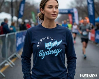 Camiseta de manga larga personalizada para el fin de semana de la carrera Sydney 26.2, nombre y fecha del corredor personalizados, camisetas familiares a juego, equipo de apoyo para el maratón.